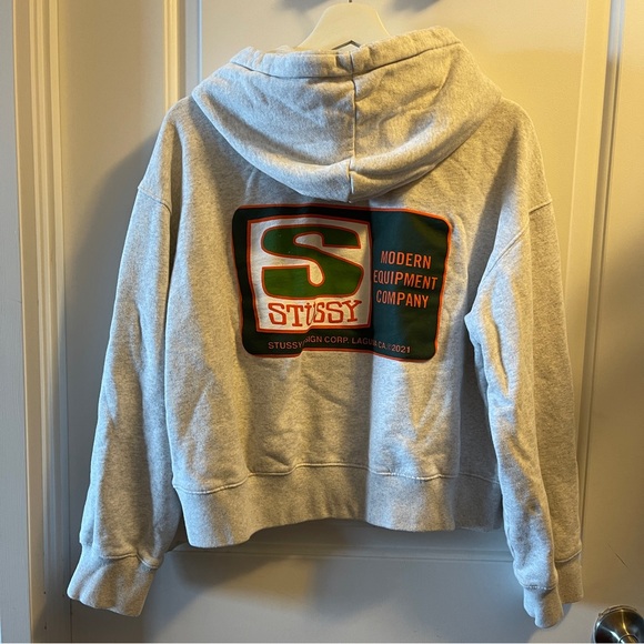 Stussy hoodie grey Gness Boxy Crop Hood Ash Heather size small - Picture 4 of 8